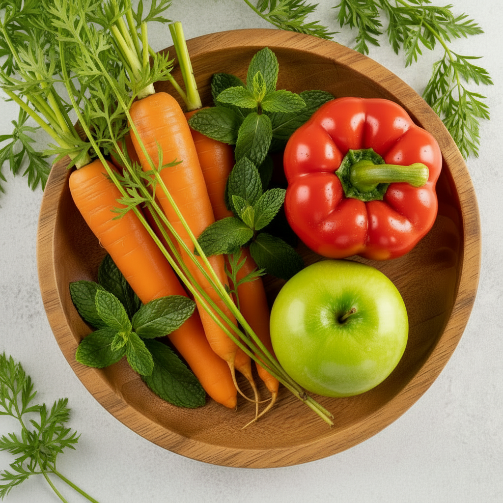 Carottes fanes Poivron Pomme Menthe V4